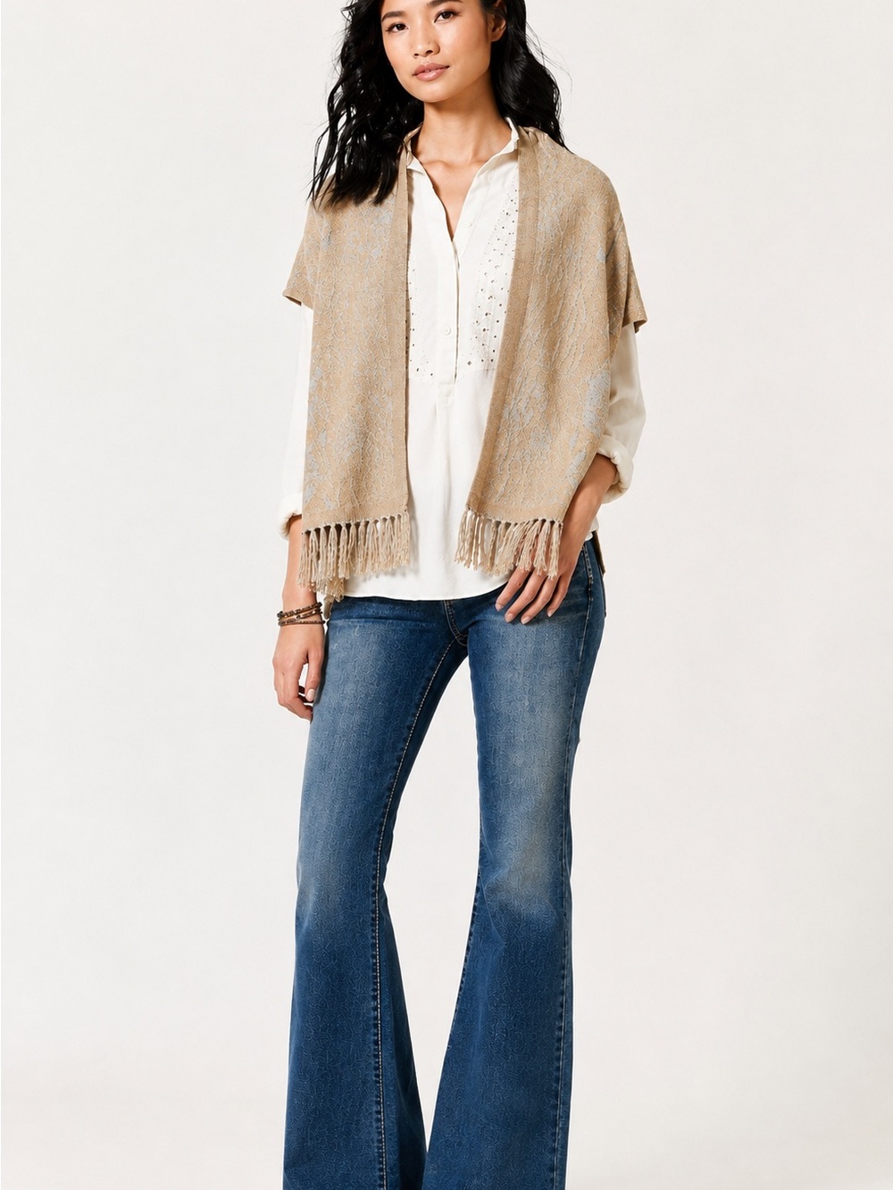 Anthropologie Angel of the North Icebloom Metallic Fringe Cardigan S